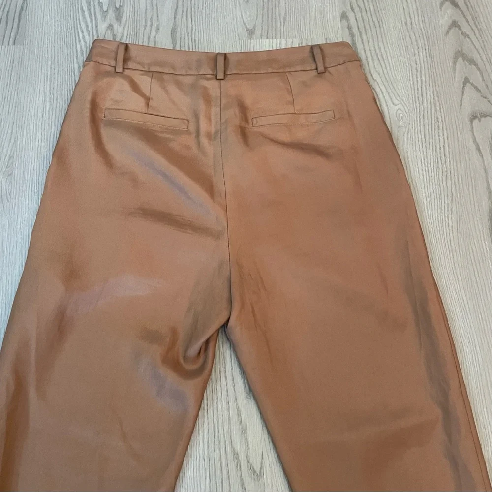 Tibi Medini Twill Pant in Sable Brown Sculpted Trousers Ankle Tie Pleat Skinny